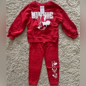 DISNEY Minnie Mouse red white 2 pc sweatshirt sweatpants set kids xs 4-5 4 5 NWT